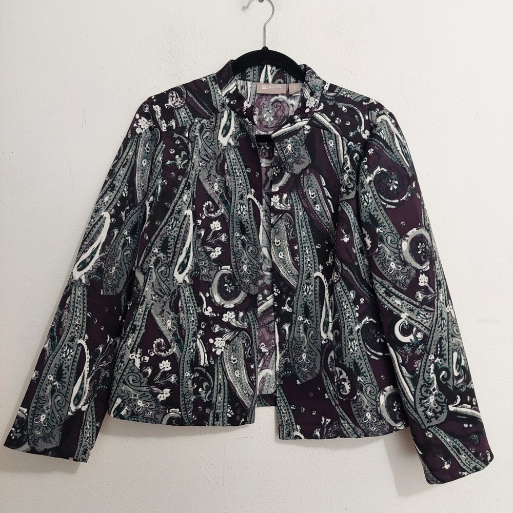 Chico's Jacket‎ 1 (M) Multicolor Paisley Career Pockets Lightweight Open Jacket